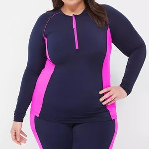 Lane Bryant Blue Pink Colorblock Long Sleeve Rashguard Rash Guard Swim Top 26 4X